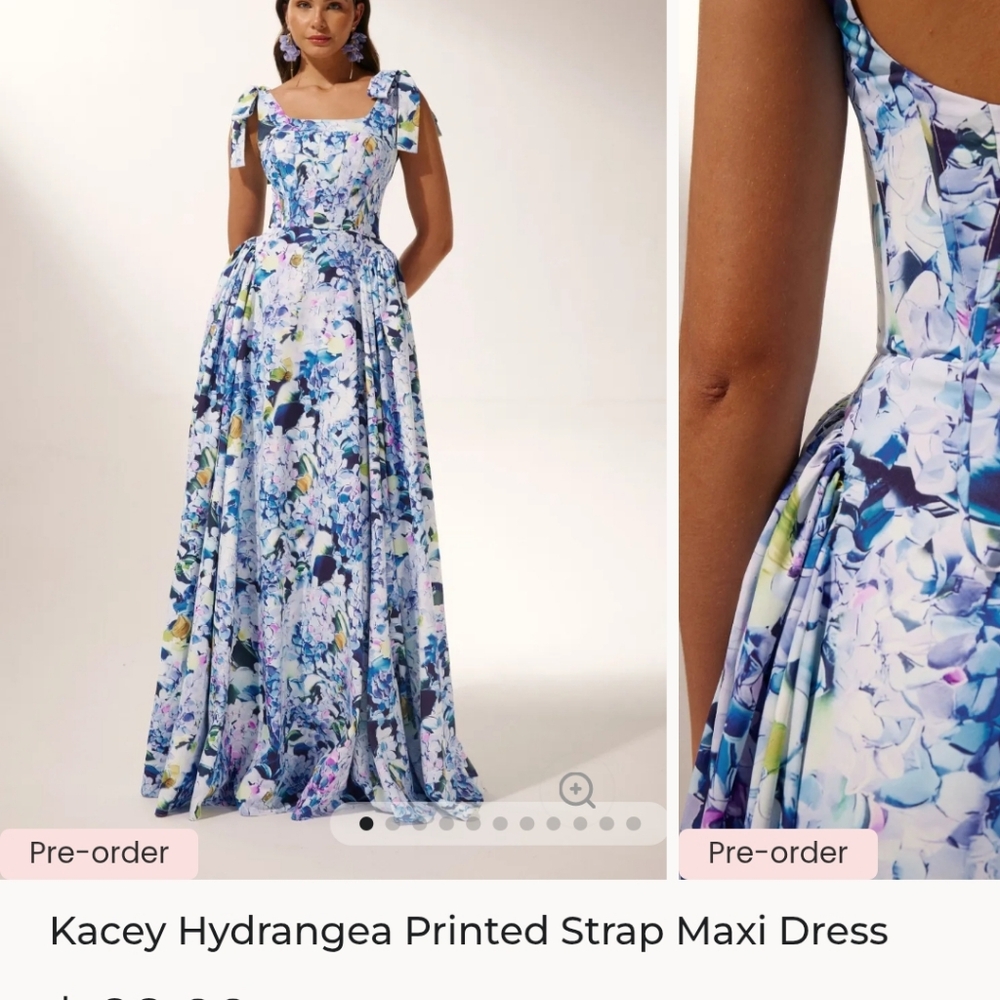 Blue and White Maxi Sundress with Square Neck and Cap Sleeves - Picture 5 of 7